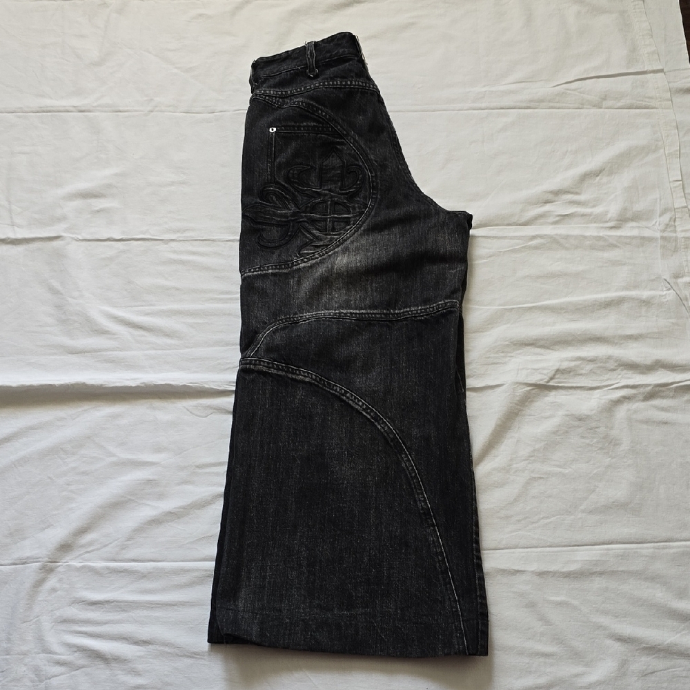 Men's Black Wide-Leg Jeans - Picture 9 of 12